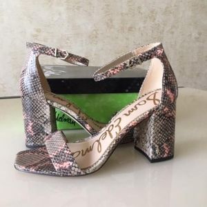 Sam Edelman Women's Pink Snake Print Block Heel Sandals
